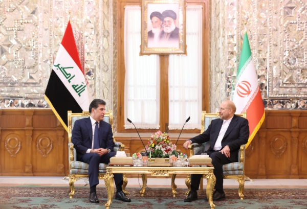 «نیچیروان بارزانی» رئیس اقلیم کردستان با «محمدباقر قالیباف» رئیس مجلس ایران دیدار کرد